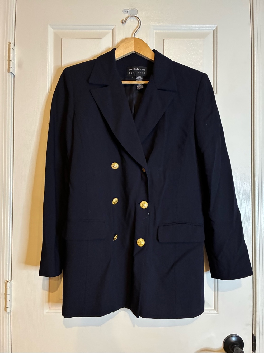 Liz Claiborne Navy Double-Breasted Blazer with Gold Buttons